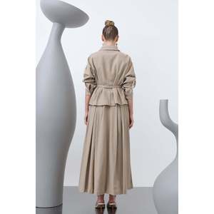 Puane Women's Elegant Belted Skirt Set with <b>Flowy</b> Fabric Plain Dyed Button Detail for Office & Special Occasions Mink Color - Product Image 5