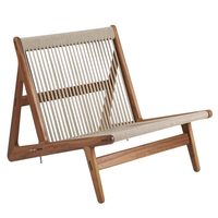 Fauteuil de détente moderne en corde tressée de style nordique, durable et imperméable, avec structure en bois massif, inclinable, pour hôtel et mobilier d'extérieur