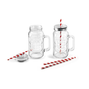 Set di 2 barattoli in vetro con manici e coperchi per bevande fredde - Product Image 1