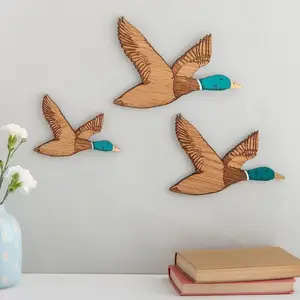 创意设计3 pcs木制鸭子壁挂雕刻墙，用于家庭办公装饰