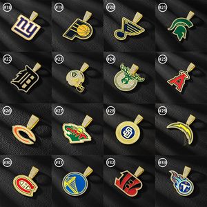14K Gold Plated <strong>Iced</strong> <strong>Out</strong> Sports Team Logo Pendant with <strong>Cuban</strong> <strong>Link</strong> <strong>Chain</strong> - CZ Enamel NFL NBA NHL MLB Hip Hop Jewelry - Product Image 2