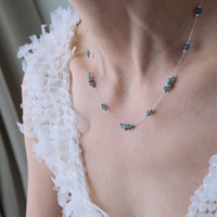 Collier ras du cou en acier inoxydable avec perles de cristal vert menthe faites à la main, chaîne perlée, chaîne de clavicule goutte d'eau bleue pour femmes