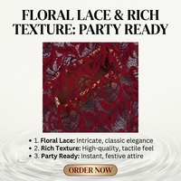 Nouveau design professionnel, tissu en dentelle léger tricoté en nylon et polyester rouge bordeaux avec broderie florale vintage pour robes