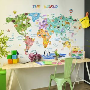 Adhesivo Decorativo de Pared con Mapa del Mundo de Animales de Dibujos Animados para Habitación Infantil, Sala de Estar, Dormitorio Infantil, Papel Tapiz Decorativo de PVC - Product Image 1
