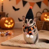 Ensemble chapeau et écharpe pour petit animal de compagnie, costume d'Halloween mignon, chapeau de sorcière noir, sangle de menton réglable, écharpe en tricot orange, hamster