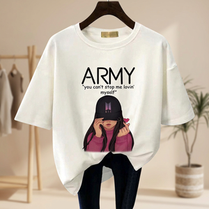 Camiseta Corta Personalizada para Mujer 100% Algodón, Holgada, de Hombros Caídos y Manga Corta, a la Moda, con Diseño Desgarrado - Product Image 3