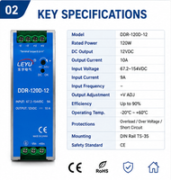 Alimentation électrique CC-CC LEYU DDR-120D 120W 12VDC 10A, entrée haute tension, convertisseur monté sur rail DIN, automatisation industrielle