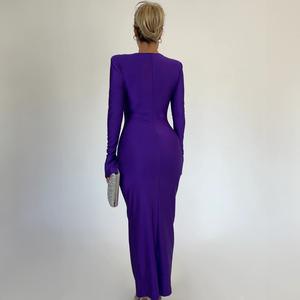 Col rond épaule <span class=keywords><strong>droite</strong></span> manches évasées plissé coupe ajustée couverture fesses robes formelles femmes robes de soirée robes de luxe - Product Image 6
