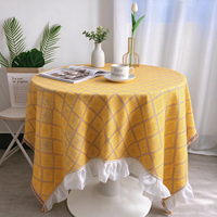 Nappe de table géométrique en jacquard diamanté vintage, nappe ronde tissée douce avec bordure à franges