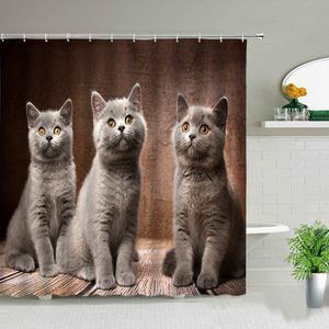 Divertente animale gatto e cane stampato in poliestere impermeabile <span class=keywords><strong>tende</strong></span> da doccia per il bagno per <span class=keywords><strong>bambini</strong></span> arredamento include ganci per lo schermo della vasca da bagno - Product Image 2