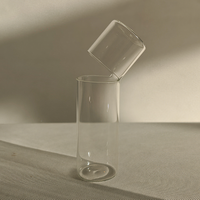 Vase Sculptural Minimaliste de Luxe en Verre Borosilicate Soufflé à la Main, Illusion Optique, Coupe Inclinée, Cylindre, Centre de Table Artistique pour Mariage
