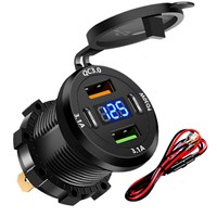 QC3.0 USB & Dual PD3.0 Soket Pengisi Daya Mobil Tipe-C Pengisian Cepat dengan Voltmeter LED 12-24V untuk Mobil