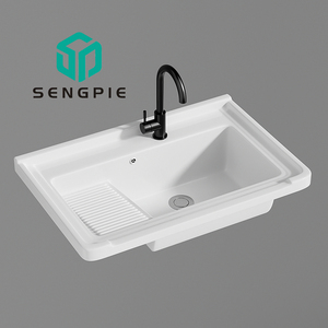 Lavabo in ceramica moderno a foro singolo <span class=keywords><strong>con</strong></span> <span class=keywords><strong>lavatoio</strong></span> in ceramica e <span class=keywords><strong>lavatoio</strong></span> rettangolare in pietra da appoggio per <span class=keywords><strong>bagno</strong></span> - Product Image 2