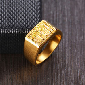 Anillos de oro de acero inoxidable con letras para hombre, joyería religiosa musulmana de alta gama - Product Image 2