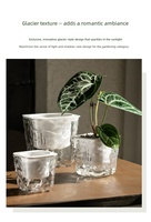 Pot de fleurs carré transparent auto-arrosant en plastique avec trou de drainage, texture pierre givrée, 12 pouces, grand diamètre supérieur de 10 cm