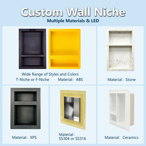 Niche de douche moderne noire en acier inoxydable 304 avec éclairage LED 24"x12" – Insert mural encastré pour salle de bain - Product Image 6