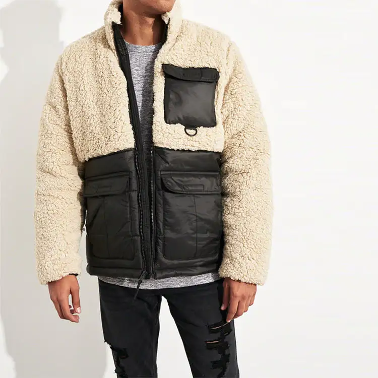 OEM oversized leather patch velvet warm plus size men's jacket coats fleece faux fur jackets for men