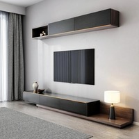 Meuble TV flottant moderne avec éclairage LED, console multimédia murale, design minimaliste pour le rangement du salon