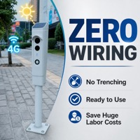 Système de stationnement intelligent le long de la route avec reconnaissance de plaques d'immatriculation, alimenté par énergie solaire, sans fil, étanche IP68, 4G