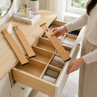 Lot de 4 séparateurs de tiroirs ajustables en bambou pour cuisine, salle de bain, chambre, bureau à domicile - Rangement multifonctionnel moderne
