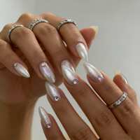 10 Nouveaux faux ongles courts en ABS de style français minimaliste, en forme d'amande, adaptés aux doigts, finition de haute qualité.