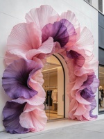 Tunnel de pétales en organza rose dégradé, arche géante en organza pour cérémonie de mariage et décoration d'événements