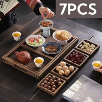 Plateau en bois rustique à 7 compartiments avec poignées pour placer des objets de grande et petite taille, des collations, du thé, du café, des desserts