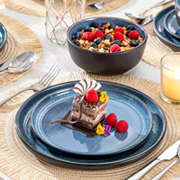 Service de table en céramique EKA de haute qualité, bleu et noir, à double tonalité, avec glaçure réactive, OEM/ODM, ensemble de vaisselle en grès
