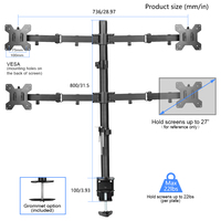 Support de moniteur LCD LED quadruple pour bureau debout, support extra haut de 31,5 pouces, robuste, entièrement réglable pour 4 écrans