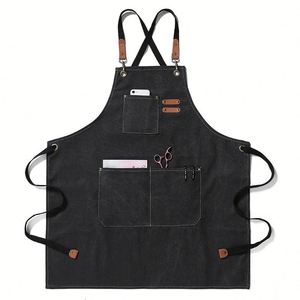 Cuisine Salon Stylish Sleeveless Canvas Bib Chef Barista and Hairdresser Apron Fashionable <b>Kitchen</b> <b>Accessory</b> - Product Image 1