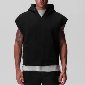 Custom Logo Effen Heren Mouwloze Sport Gym Hoodies Hoge Kwaliteit Heren Fleece Katoenen Polyester Hoodie Vest