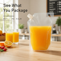 Pochette d'eau de coco avec poignée 1,5L 2L, sac à liquide transparent avec bec verseur incliné et bouchon à vis, impression personnalisée