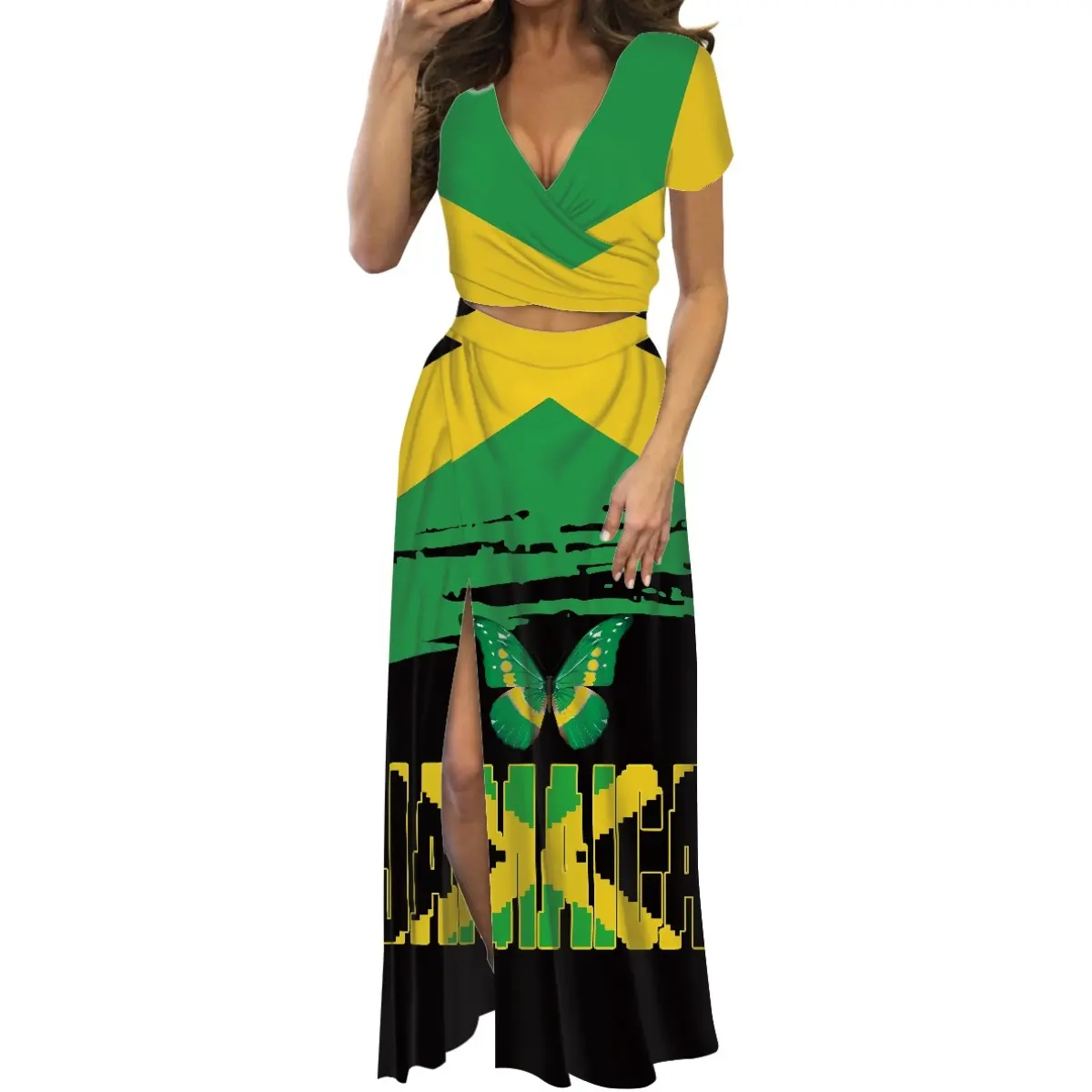 Custom Wholesale Oversize Jamaican Flag Birthday Dresses Women Sexy Summer Dress for Women Long Dresses Women Maxi Casual Ladies