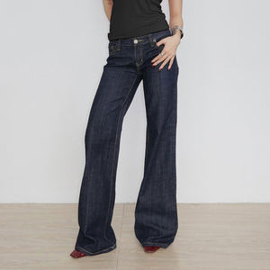 Pantalon cargo en jean Y2K uni respirant décontracté taille haute coupe droite ample jambe large boutonné pour l'été - Product Image 2