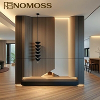 Meuble de rangement incurvé avec détails d'angle arrondis et accent vertical cannelé pour un couloir moderne aux bords doux