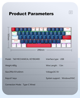 Clavier mécanique T-WOLF T60, touches complètes, remplaçables à chaud, clavier de jeu personnalisé OEM, 61 touches TKL, clavier filaire pour PC portable