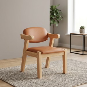 Chaise de salon scandinave moderne, structure en bois, siège en cuir PU, dossier solide, design ergonomique, mobilier de maison - Product Image 1