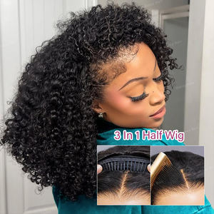 Sans colle crépus bouclés 3 en 1 <span class=keywords><strong>demi</strong></span> perruque avec ficelle Flip Over Seamless Invisible Hairline Beginner Friendly Clip in Headband Perruque - Product Image 1