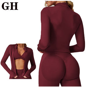 GH sıcak satmak yeni renkler çıplak naylon malzeme fermuar koşu spor dar uzun kollu Yoga spor salonu ceket - Product Image 1