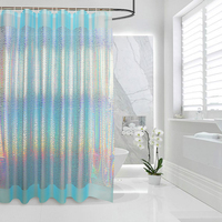 Rideau de douche en PEVA avec motif laser holographique bleu et blanc, imperméable