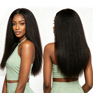 Pelucas de Cabello Humano Indio Liso Yaki con Frente de Encaje Transparente de 8-30 Pulgadas, 100% Natural Negro para Mujeres Negras - Product Image 1