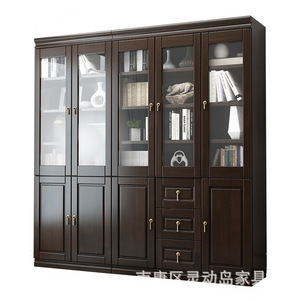 Lingdong Island Furniture <b>Solid</b> <b>Wood</b> <b>Bookcase</b> S102 Glass Door Storage Cabinet Study Furniture Rosewood Color - Product Image 4