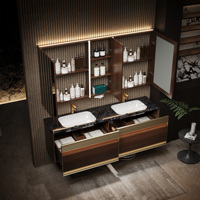 Meuble-lavabo de salle de bain flottant de luxe haut de gamme avec plateau en pierre frittée, meuble en bois massif, miroir LED intelligent et lavabo intégré