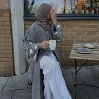Robe ample en lin respirant gris pur avec broderie nuage blanche, manches chauve-souris, grande taille, printemps, pour femmes musulmanes de Dubaï