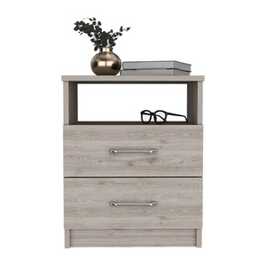 Olienza Nightstand Two <b>Drawers</b> One Shelf Light Gray Finish Bedroom <b>Storage</b> - Product Image 3