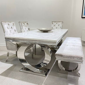 Design elegante <span class=keywords><strong>argento</strong></span> acciaio inossidabile gamba italiano marmo di lusso superiore cucina tavolo da pranzo <span class=keywords><strong>e</strong></span> sedie Set mobili da cucina - Product Image 6