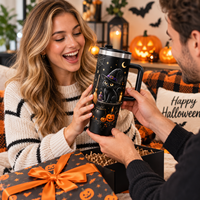 Gobelet isotherme personnalisé Halloween en acier inoxydable 304 de 40 oz avec paille et poignée, grande capacité, idéal pour les cadeaux de fêtes