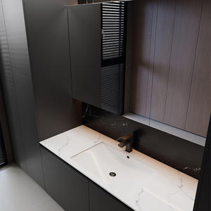 Meuble de salle de bain italien rectangulaire avec miroir intelligent éclairé, plateau en pierre et lavabo intégré - Product Image 3