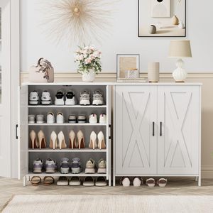 Organisateur de chaussures en <span class=keywords><strong>bois</strong></span> style ferme avec 2 portes battantes, 5 niveaux <span class=keywords><strong>et</strong></span> 3 étagères réglables pour la maison (placard/entrée/hall) - Product Image 2