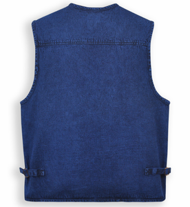 Gilet en jean vintage pour <span class=keywords><strong>homme</strong></span>, style décontracté, <span class=keywords><strong>sans</strong></span> manches, <span class=keywords><strong>col</strong></span> <span class=keywords><strong>roulé</strong></span>, avec plusieurs poches, coupe ajustée - Product Image 5